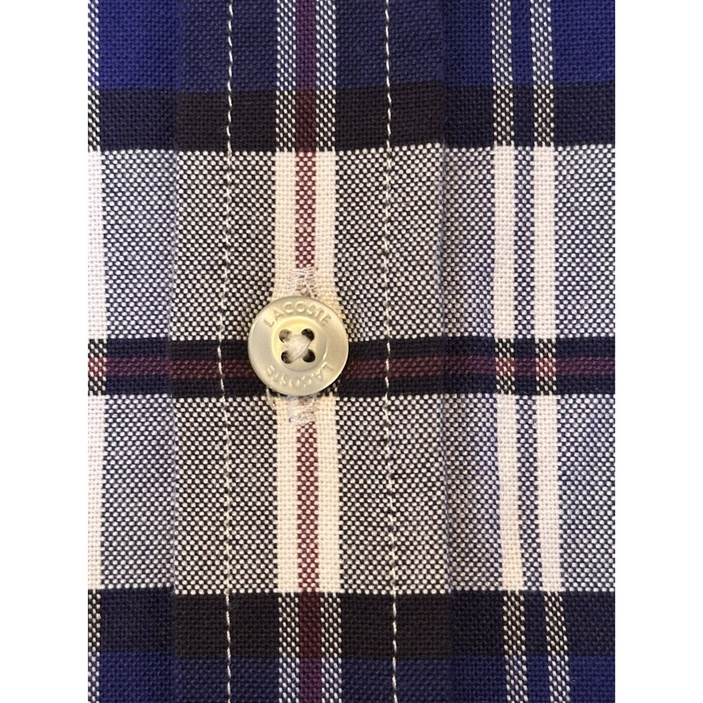 Lacoste Shirt Men's Sm Short Sleeve Button Up Blue Plaid Logo Pocket Regular Fit - Picture 6 of 12